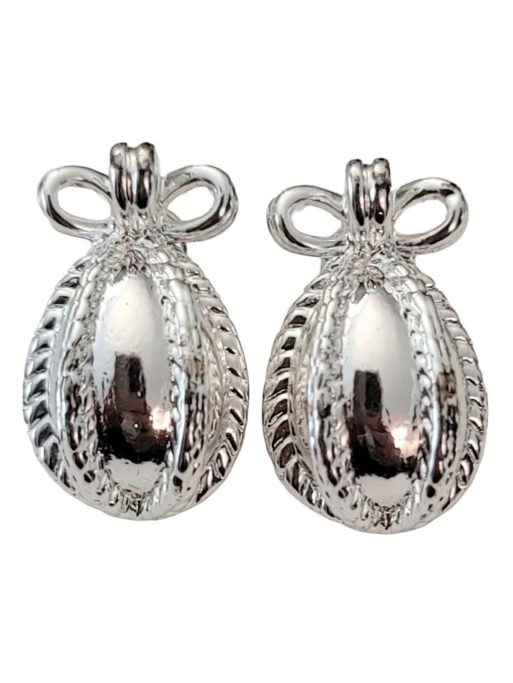 Joan Rivers Silver Tone Egg Drop Bow Post Earrings, Signed M994